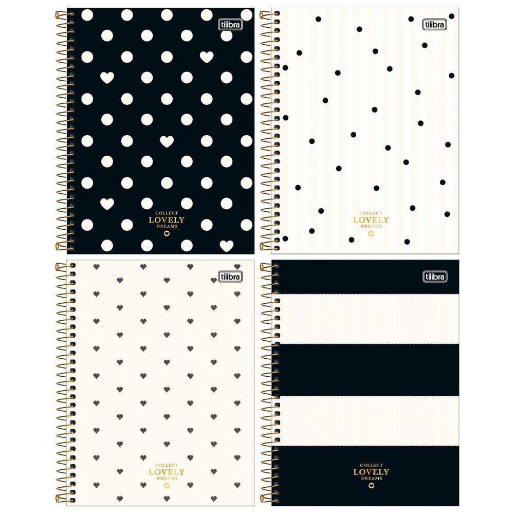 Caderno Espiral Tilibra Colegial Capa Dura West Village Metalizado 10 Matérias 160 Folhas - Embalagem com 4 Unidades (Sortidos)