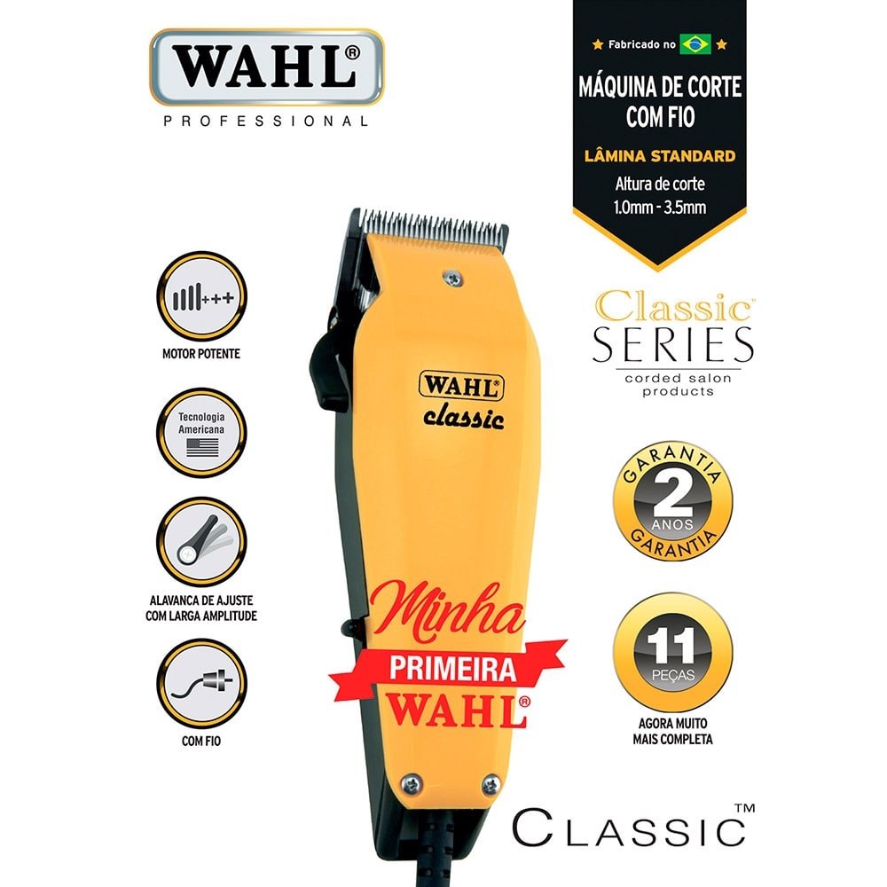 Máquina de Cortar Cabelo Wahl Classic - Profissional com 6 Pentes de Corte 110V