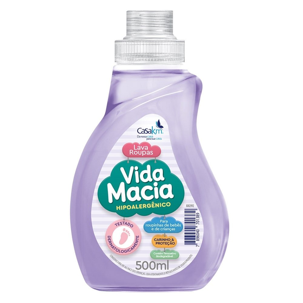Sabão Líquido Vida Macia Lava Roupa para Bebê 500ml - Embalagem com 12 Unidades