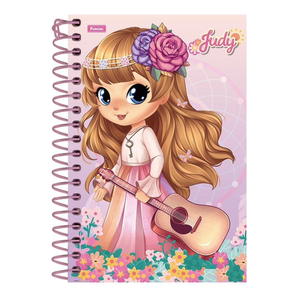 Caderno Espiral Foroni 1/4 Capa Dura Judy 80 Folhas - Embalagem com 5 Unidades