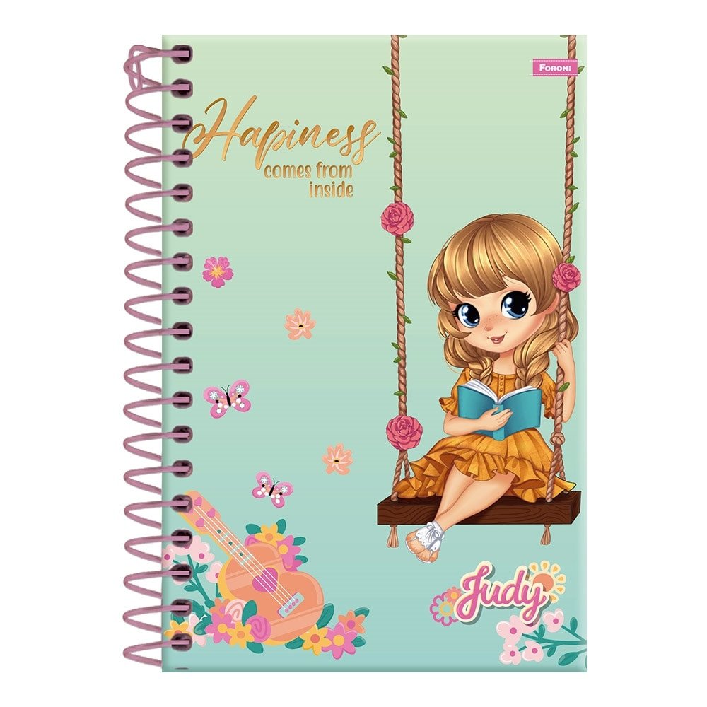 Caderno Espiral Foroni 1/4 Capa Dura Judy 80 Folhas - Embalagem com 5 Unidades