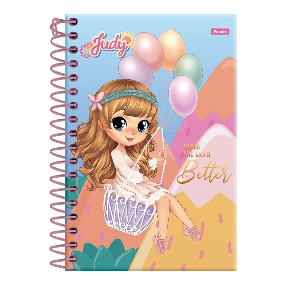 Caderno Espiral Foroni 1/4 Capa Dura Judy 80 Folhas - Embalagem com 5 Unidades