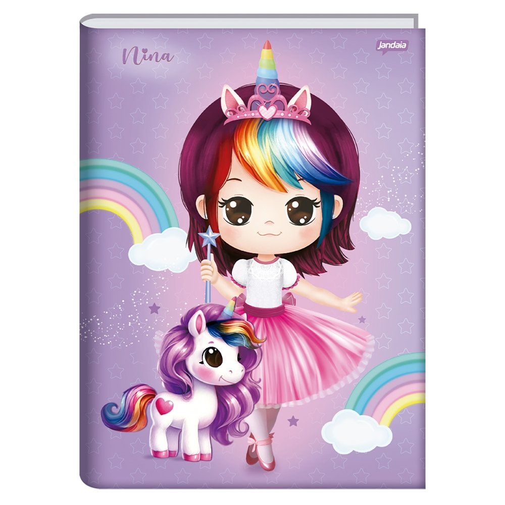 Caderno Costurado Jandaia Universitário Capa Dura Nina 80 Folhas - Embalagem com 5 Unidades (Sortidos)