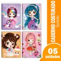 Caderno Costurado Jandaia Universitário Capa Dura Nina 80 Folhas - Embalagem com 5 Unidades (Sortidos)