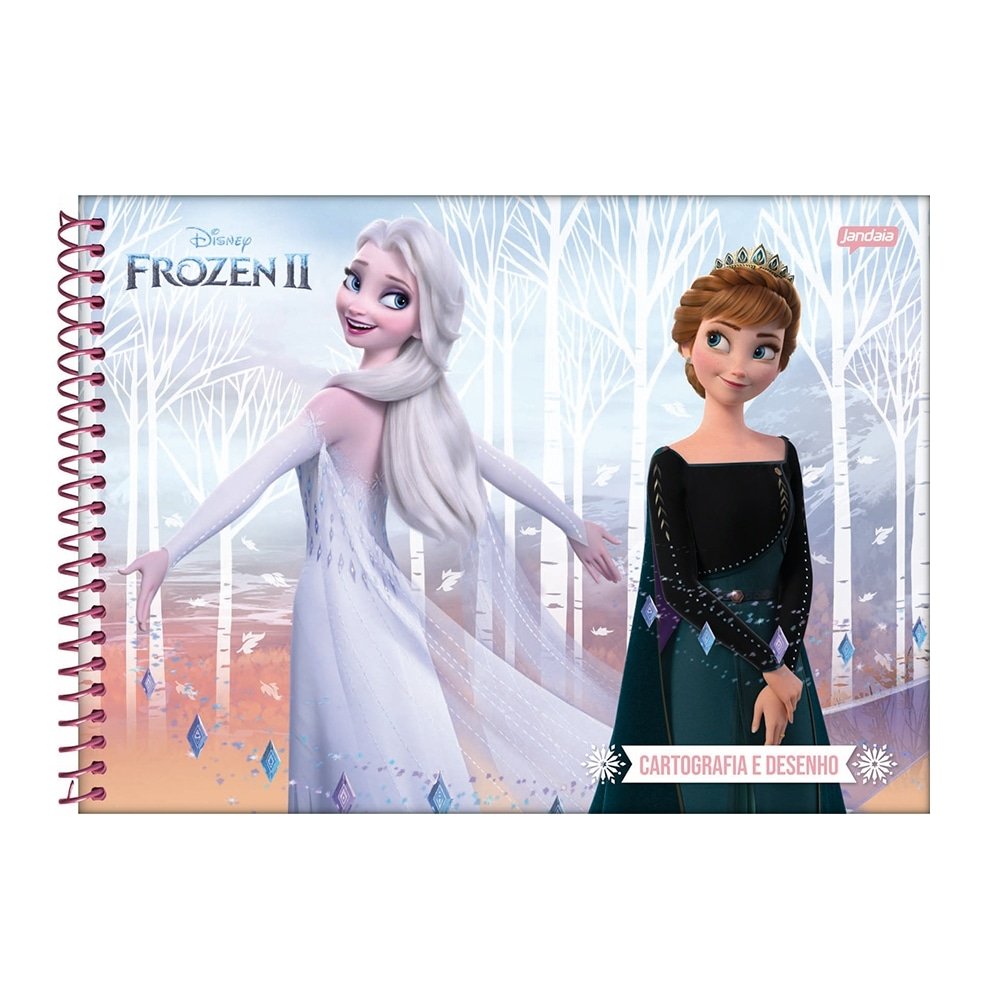Caderno Espiral Jandaia Cartografia Capa Dura Frozen 80 Folhas - Embalagem com 5 Unidades