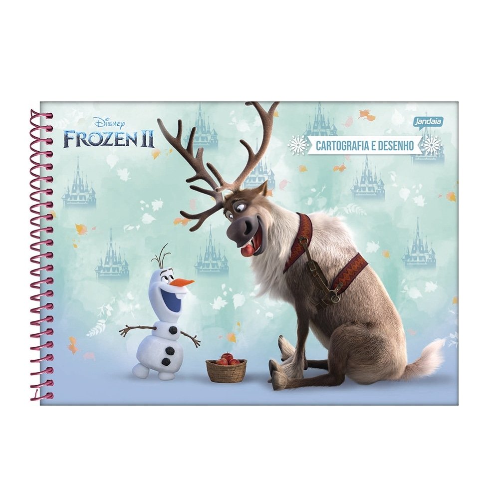 Caderno Espiral Jandaia Cartografia Capa Dura Frozen 80 Folhas - Embalagem com 5 Unidades
