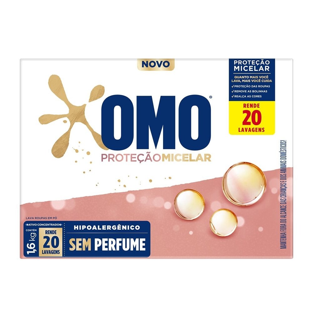 Sabão em Pó Omo Proteção Micelar 1,6kg - Embalagem com 9 Unidades