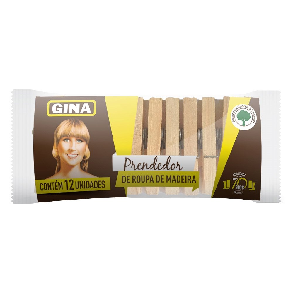 Prendedor de Roupa de Madeira Gina - 50 Embalagem com 12 Unidades