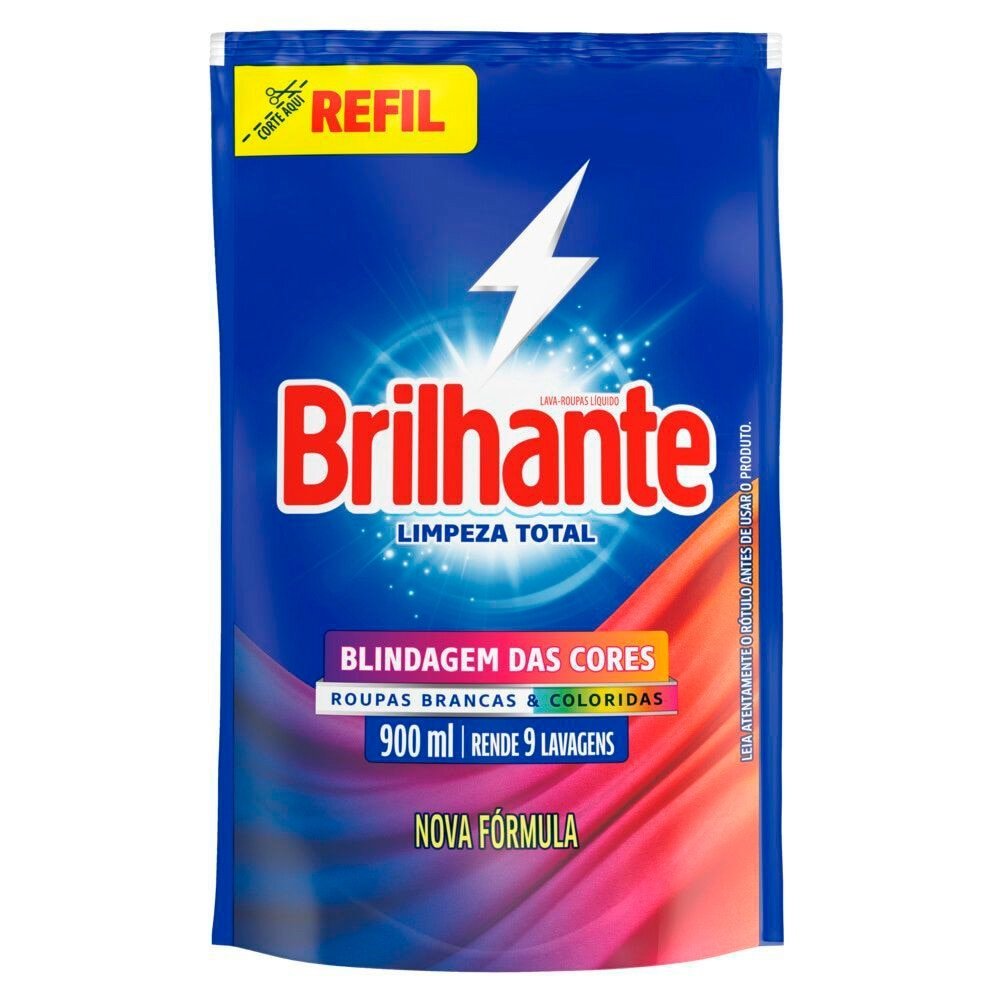 Sabão Líquido Brilhante Limpeza Total Refil 900ml - Embalagem com 12 Unidades