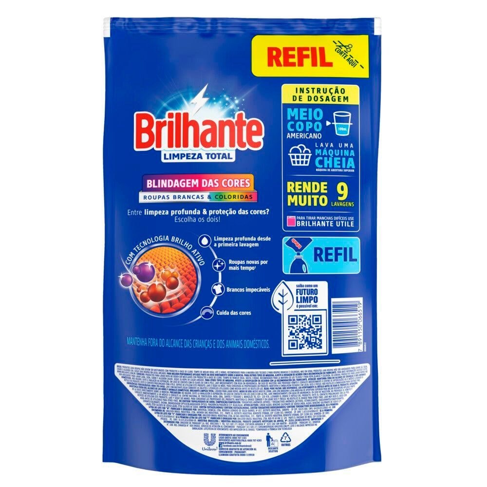 Sabão Líquido Brilhante Limpeza Total Refil 900ml - Embalagem com 12 Unidades
