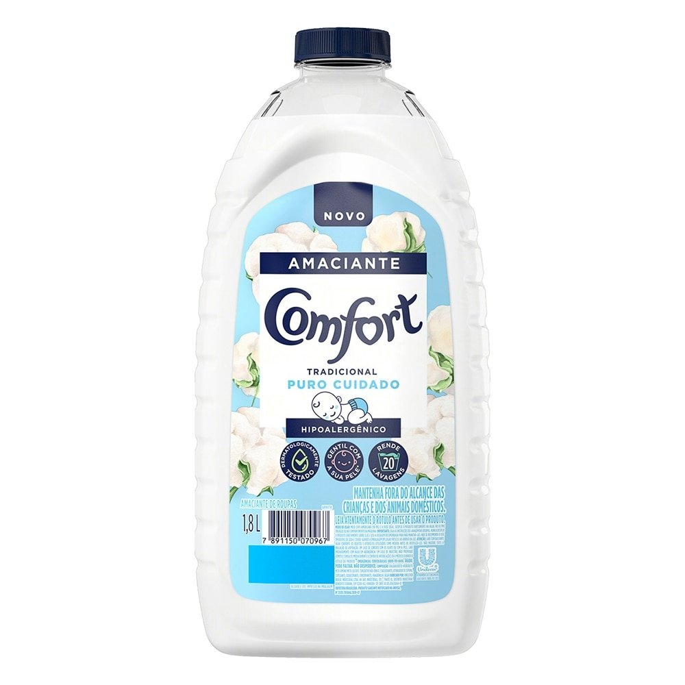 Amaciante Comfort Diluído Tradicional Puro Cuidado 1,8L - Embalagem com 6 Unidades