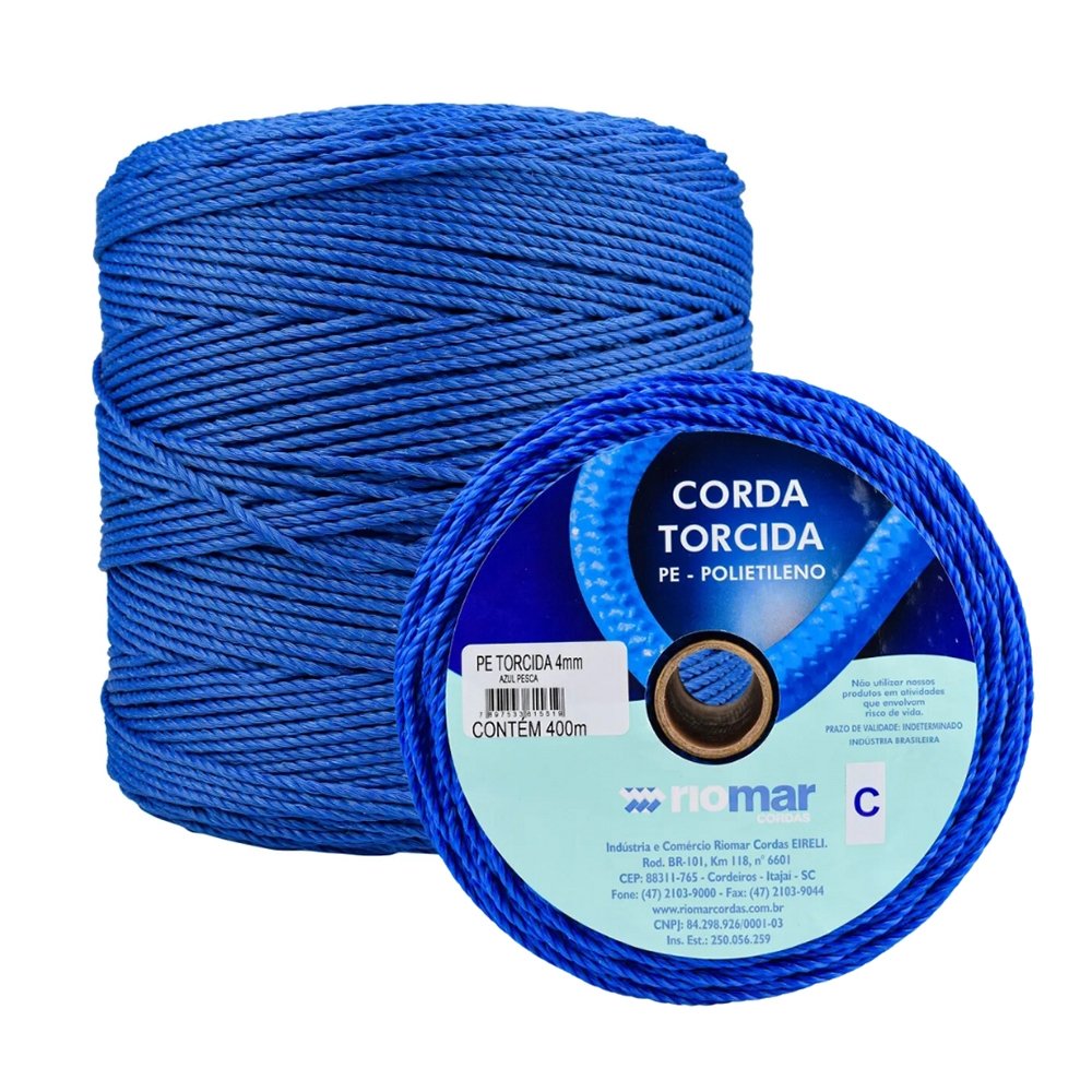 Corda Torcida Riomar Polietileno Pesca Azul 4mmx400m
