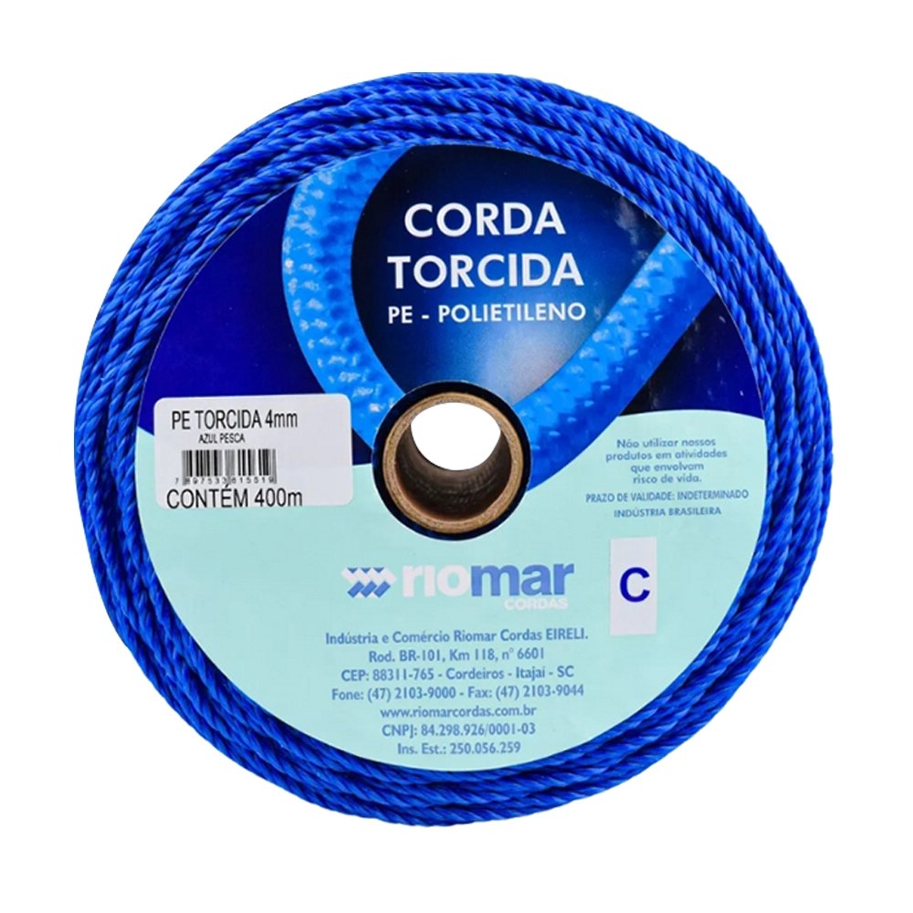Corda Torcida Riomar Polietileno Pesca Azul 4mmx400m