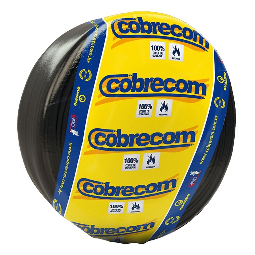 Cabo Rígido Cobrecom 7 Pernas 6mmx100m Rolo 750V Preto