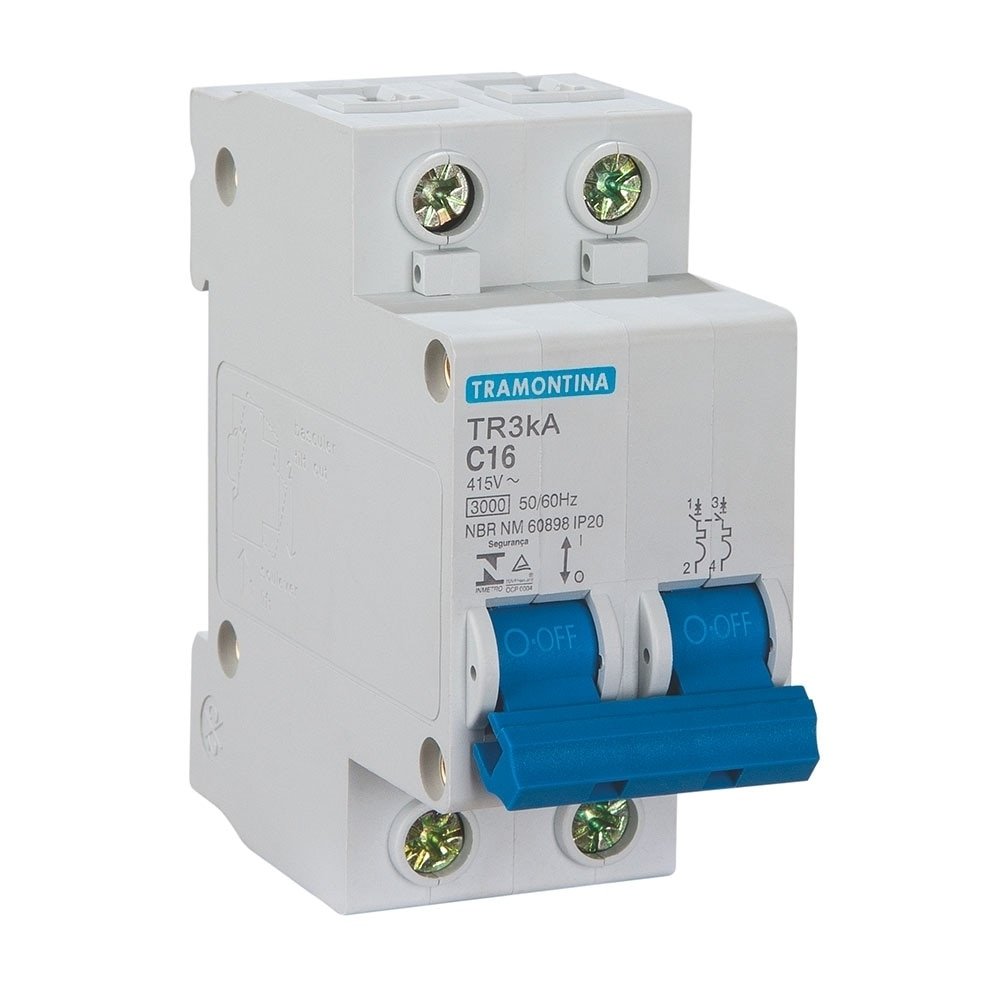 Disjuntor Tramontina DIN 2P 10A TR3KA Curva C Branco
