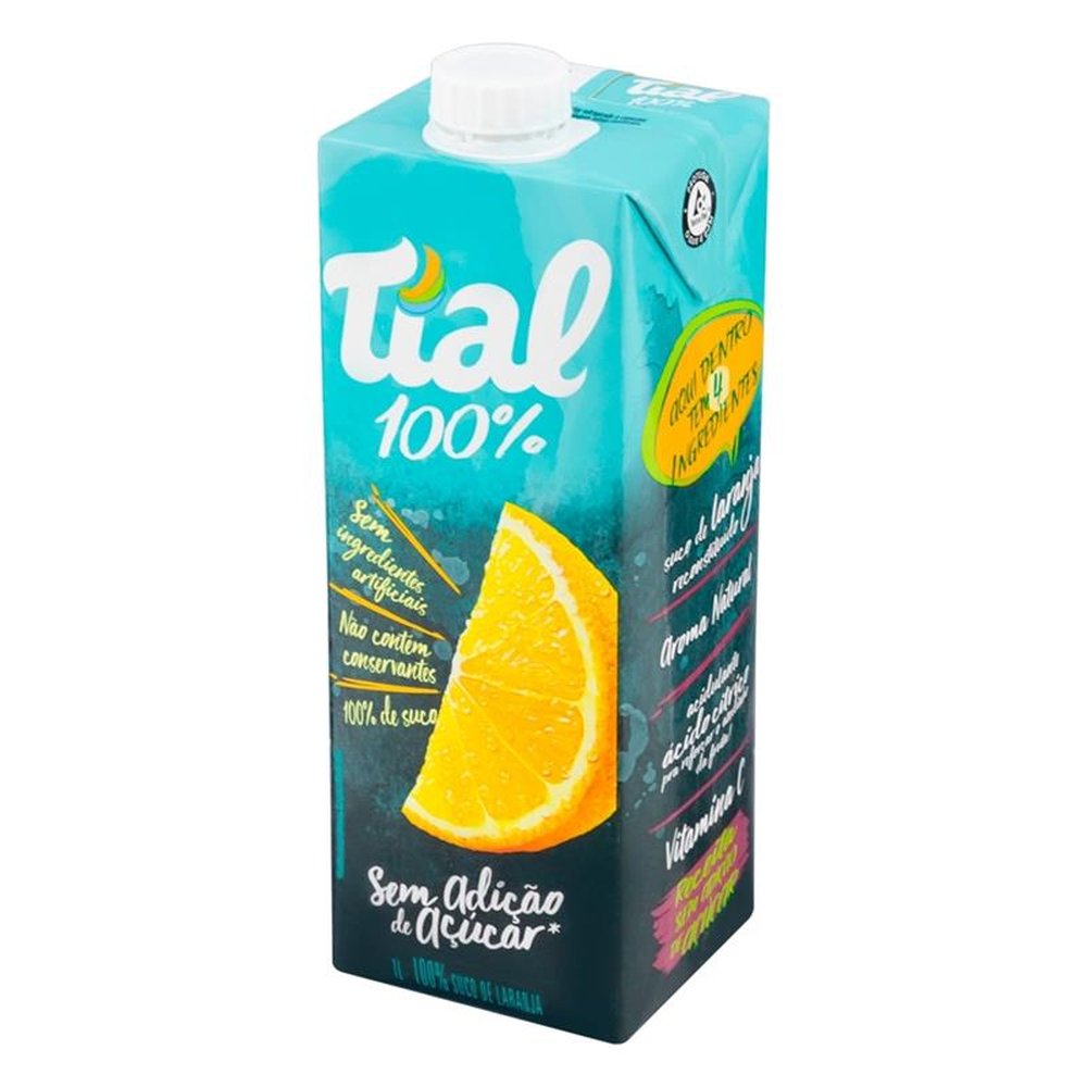 Suco Tial 100% Laranja 1L - Embalagem com 12 Unidades