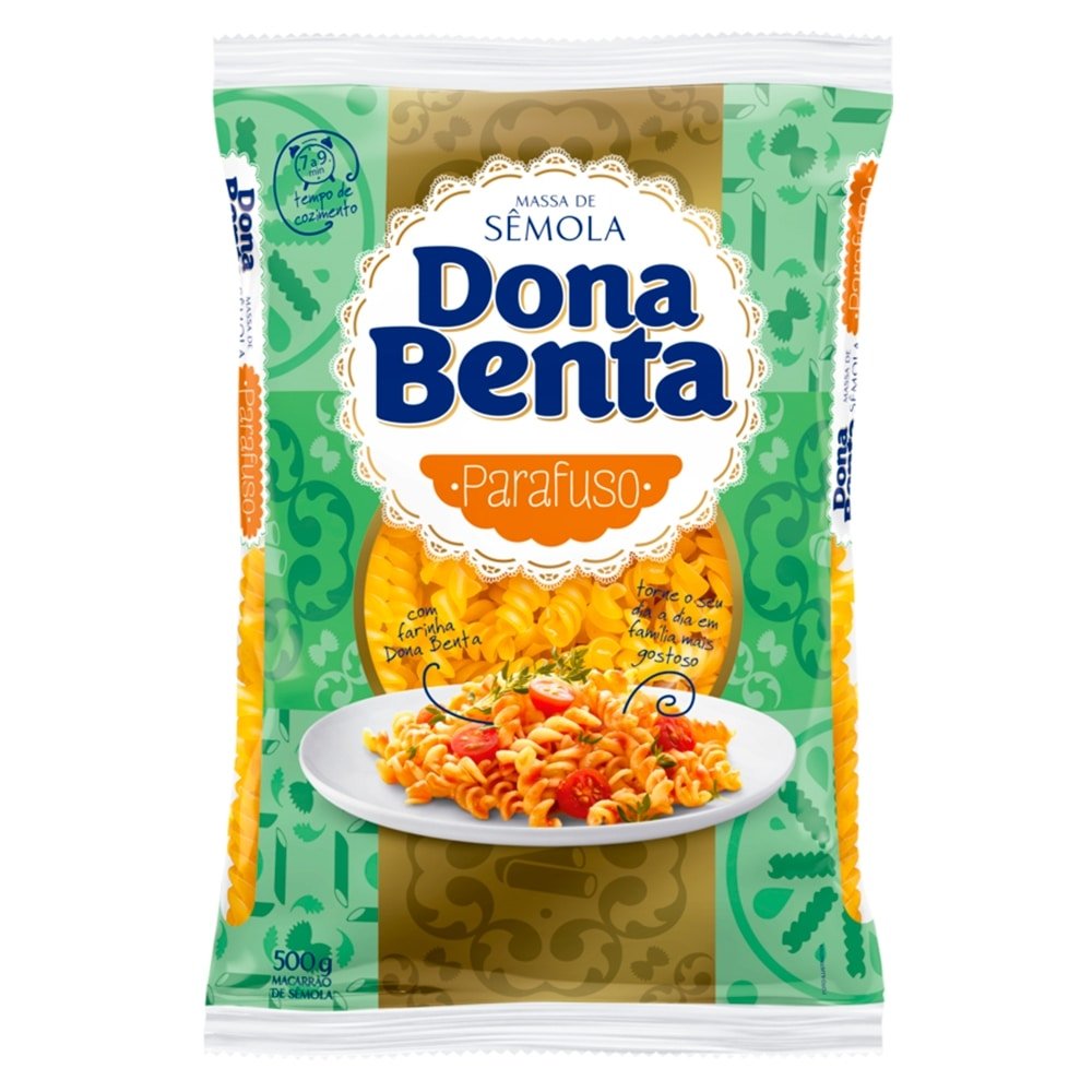 Macarrão Dona Benta Sêmola Parafuso 500g Embalagem com 24 Unidades