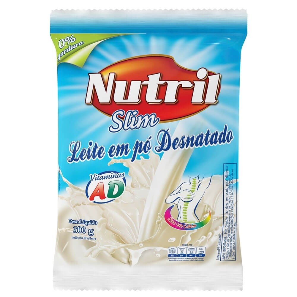 Leite em Pó Nutril Desnatado Instantâneo 300g - Embalagem com 30 Unidades