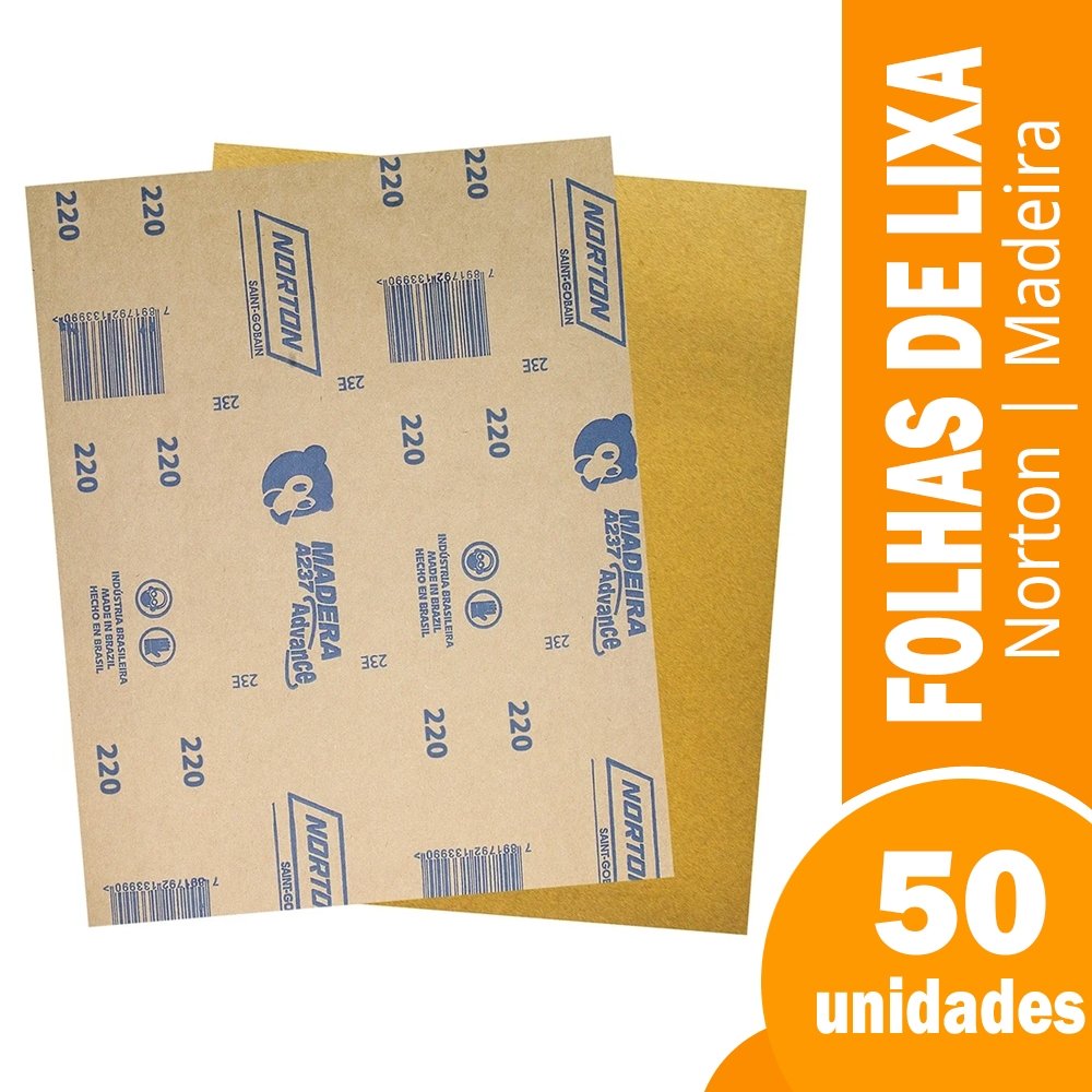 Lixa Norton Madeira G220 A-237 - Embalagem com 50 Unidades