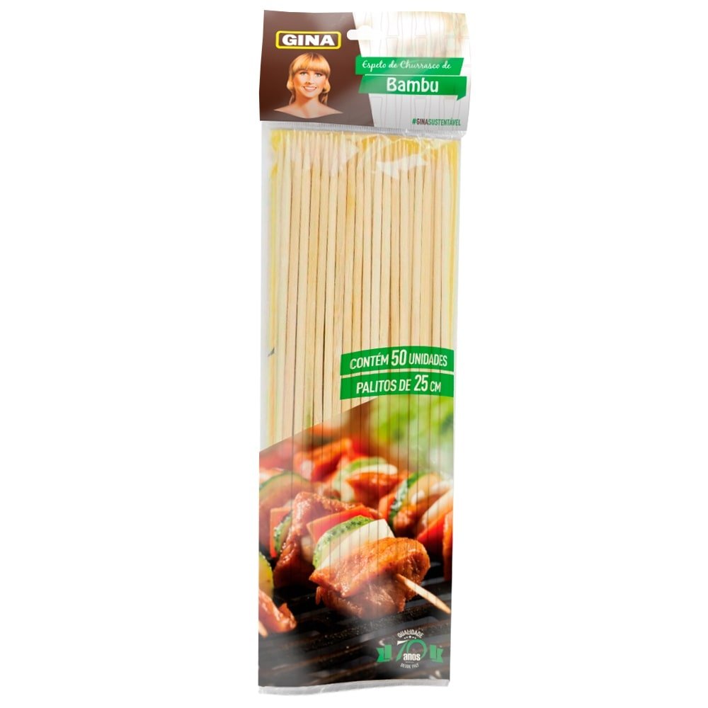 Espeto Bambu Gina Para Churrasco 25cm 10x50 - 10 pacotes c/ 50 unidades