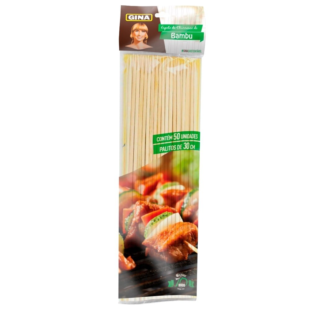 Espeto Bambu Gina Para Churrasco 30cm - 10 pacotes c/ 50 unidades
