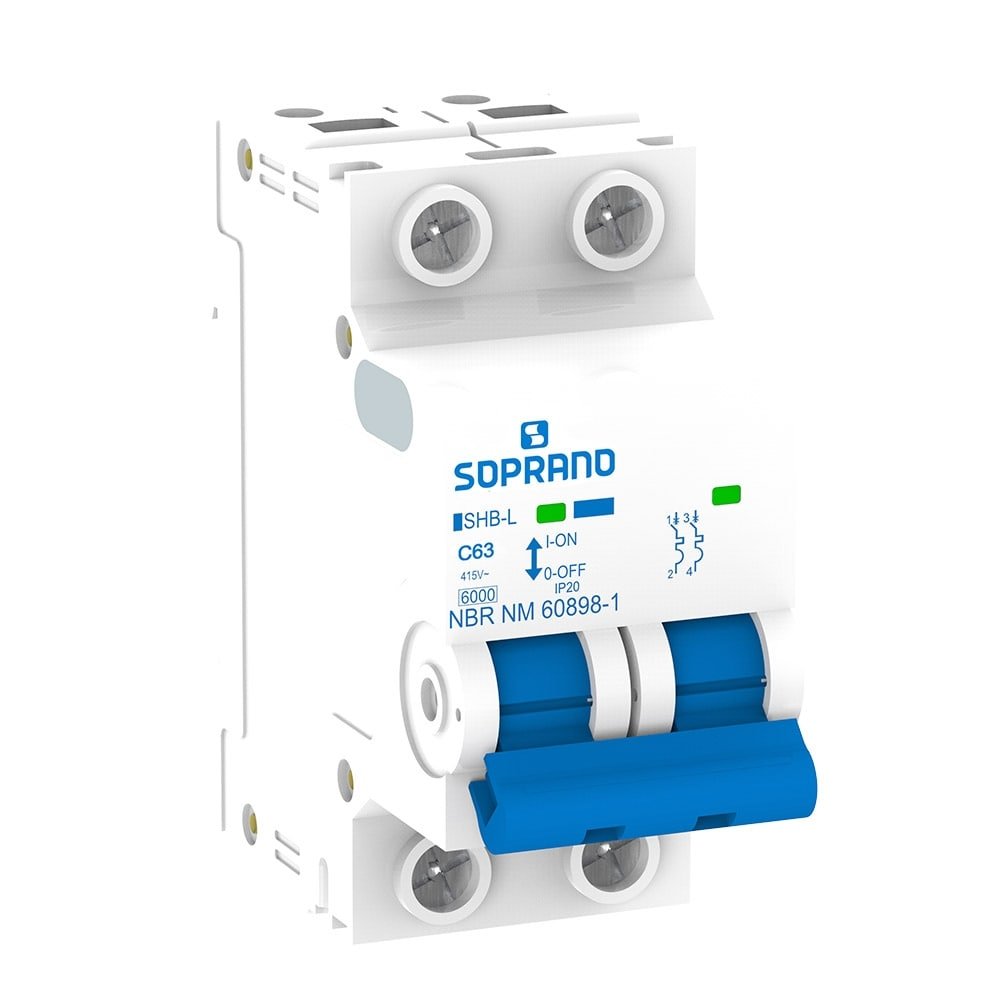 Disjuntor Soprano DIN 2P 63A SHB Curva C Cemig Branco