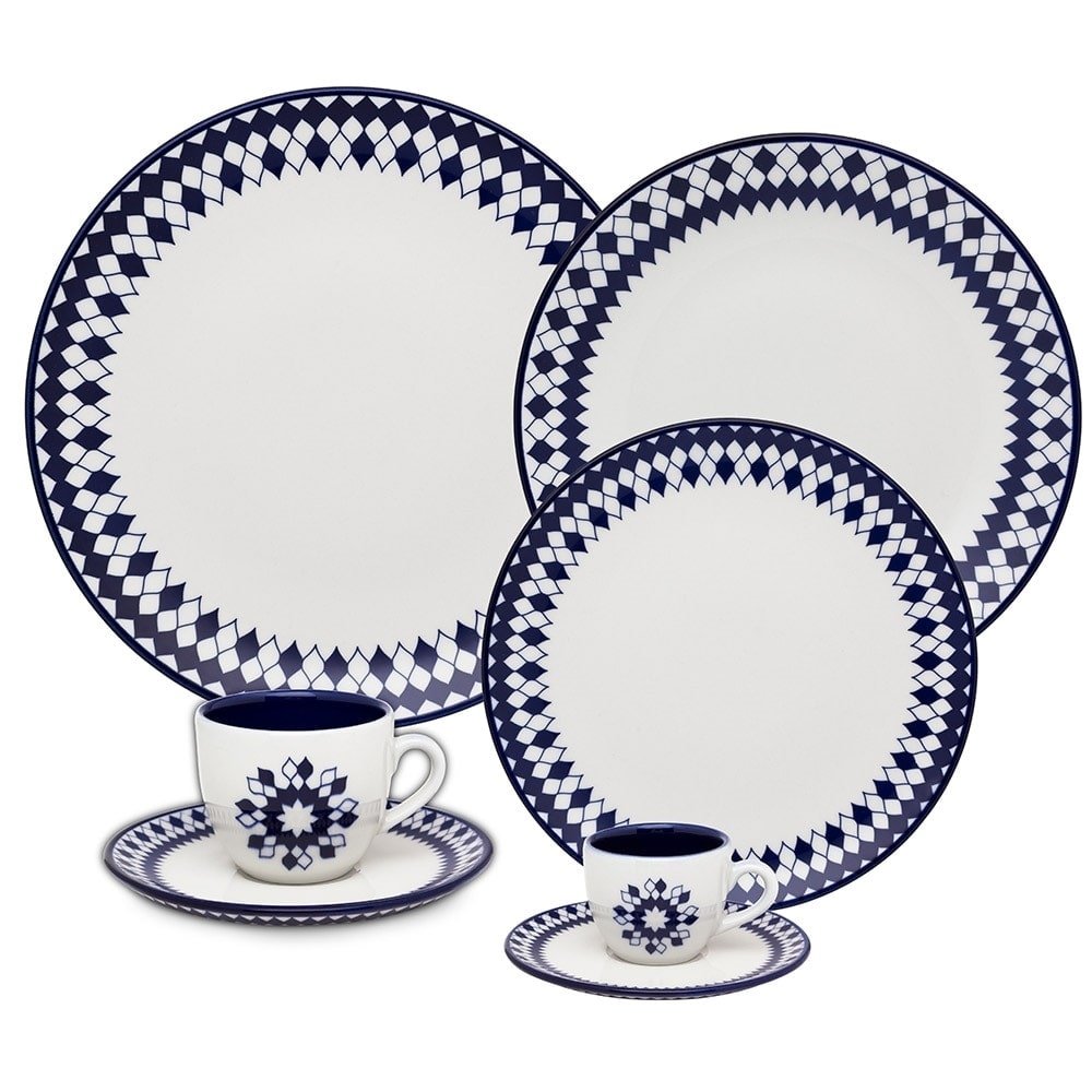 Aparelho de Jantar Chá Café Oxford Porcelana Chess 42 Peças