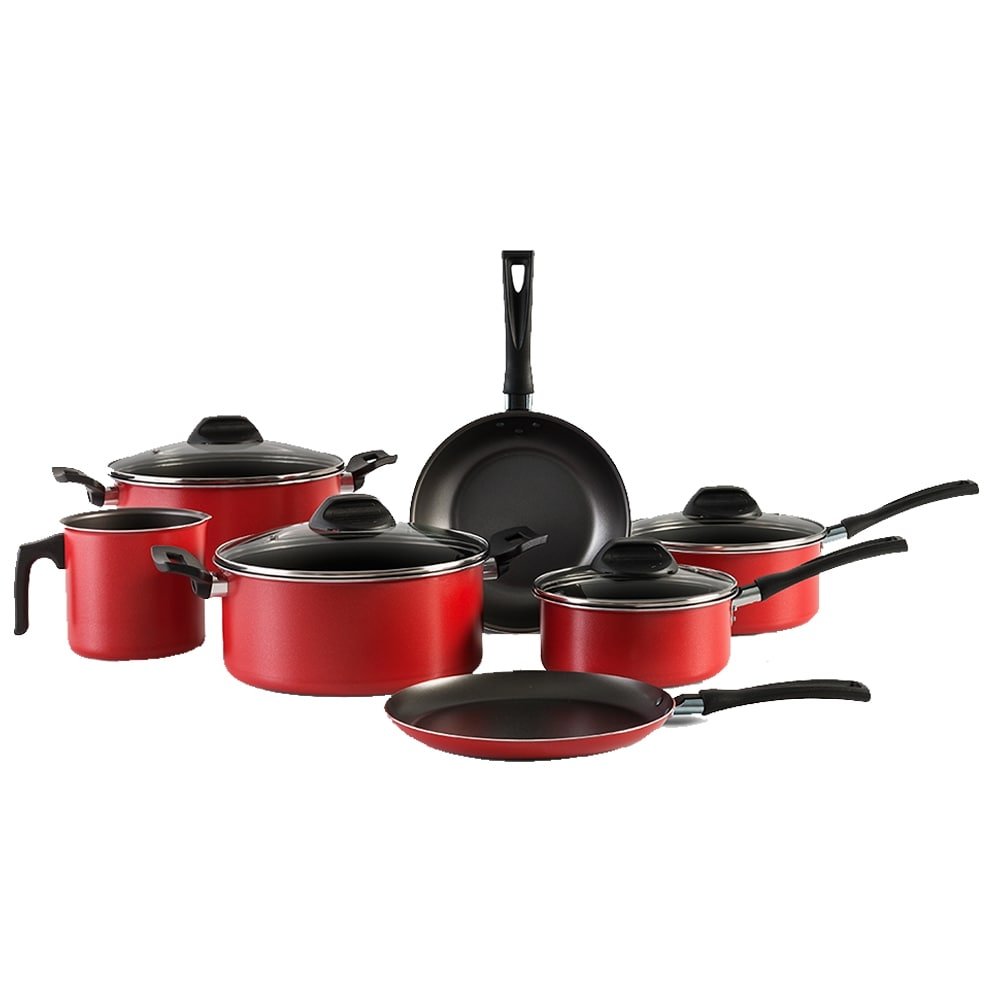 Jogo de Panelas Brinox Garlic Antiaderente Vermelha - 7 peças