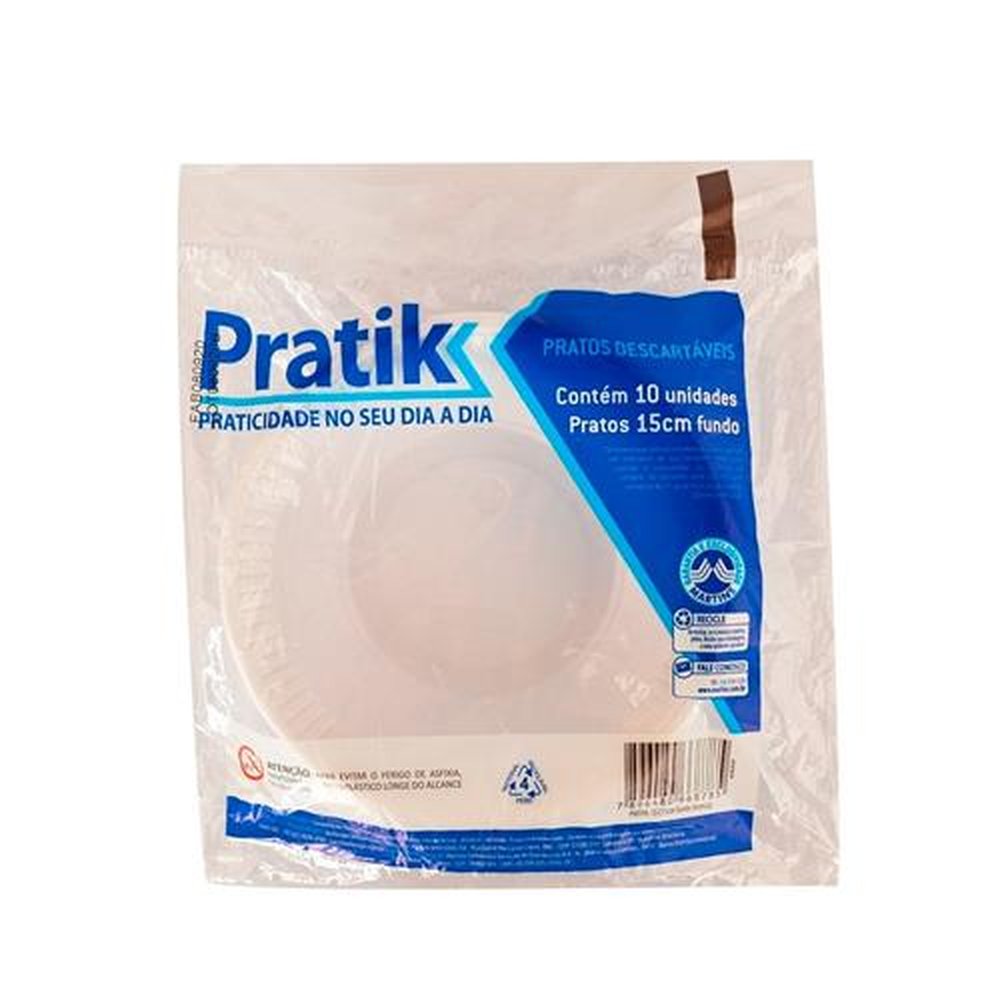 Prato Descartável Pratik Fundo Branco 15cm - 100 Embalagens com 10 Unidades