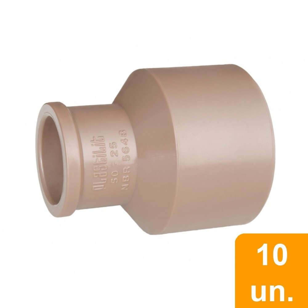 Bucha de Redução Plastilit Soldável Curta 50x25mm - Embalagem com 10 Unidades