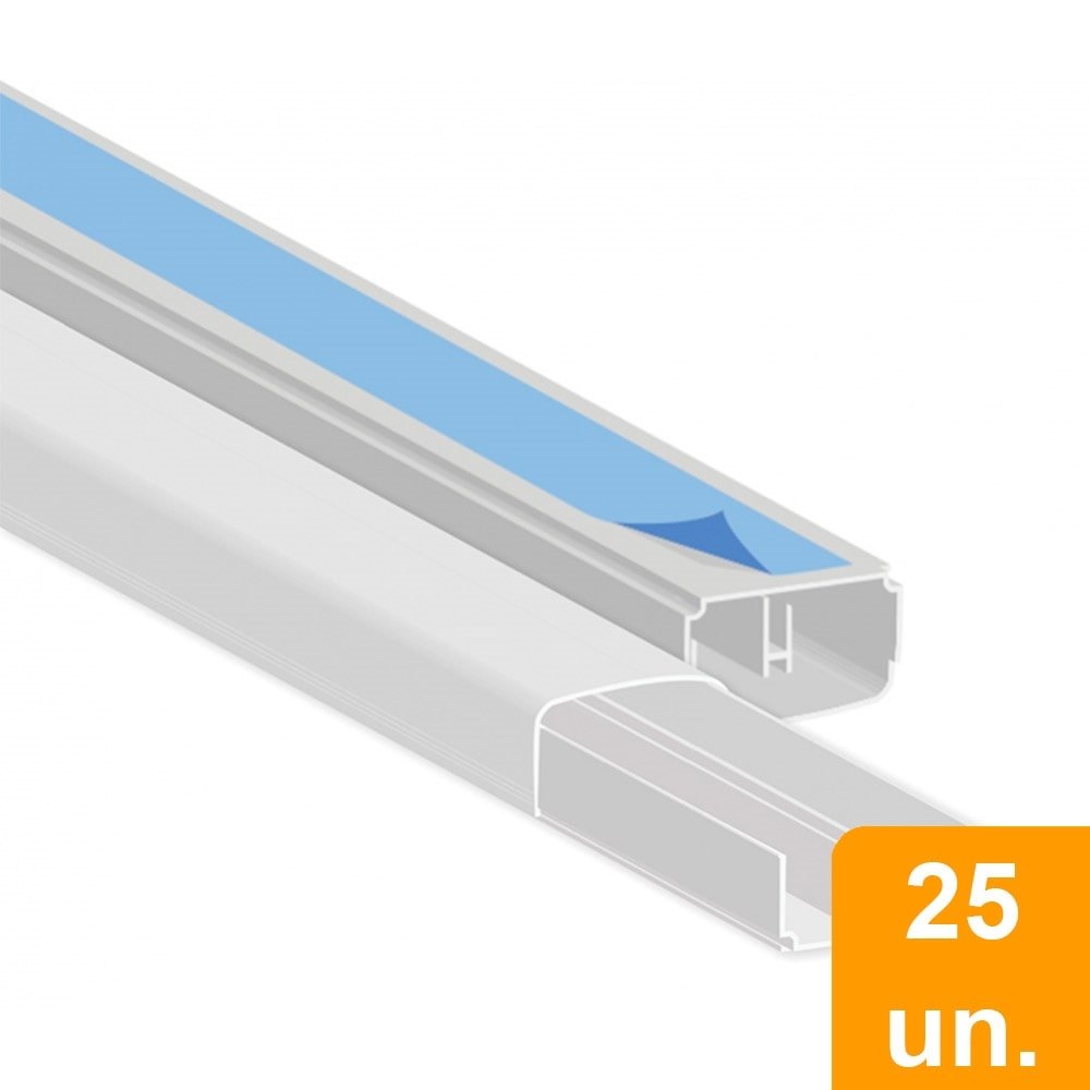 Canaleta Plastilit PVC Branca 20x10x2000mm com Fita Dupla Face - Embalagem com 25 Unidades