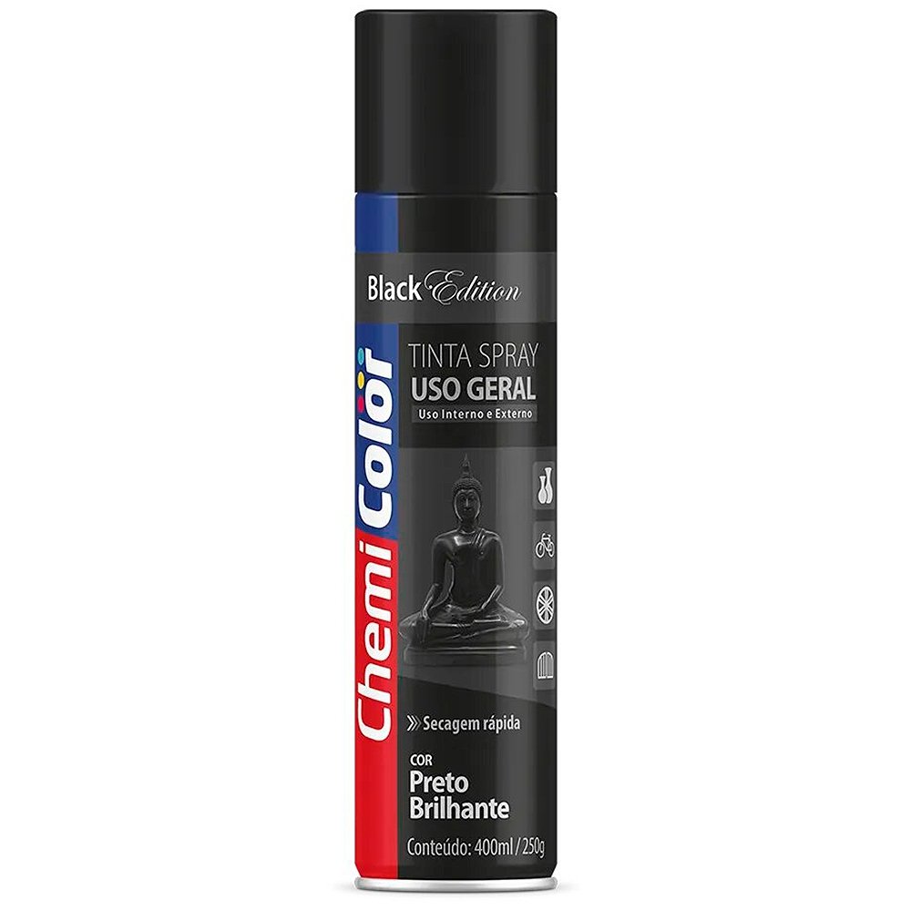 Tinta Spray Chemicolor Dip Color Uso Geral Preto Brilhante 400ml