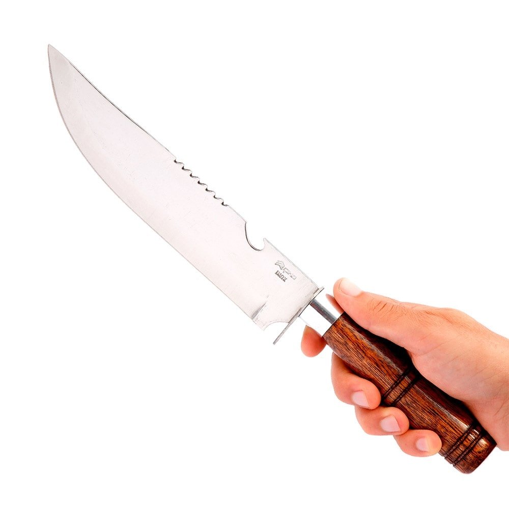 Faca para Churrasco Cimo Inox com Abridor de Garrafa Cabo Madeira e Aluminio