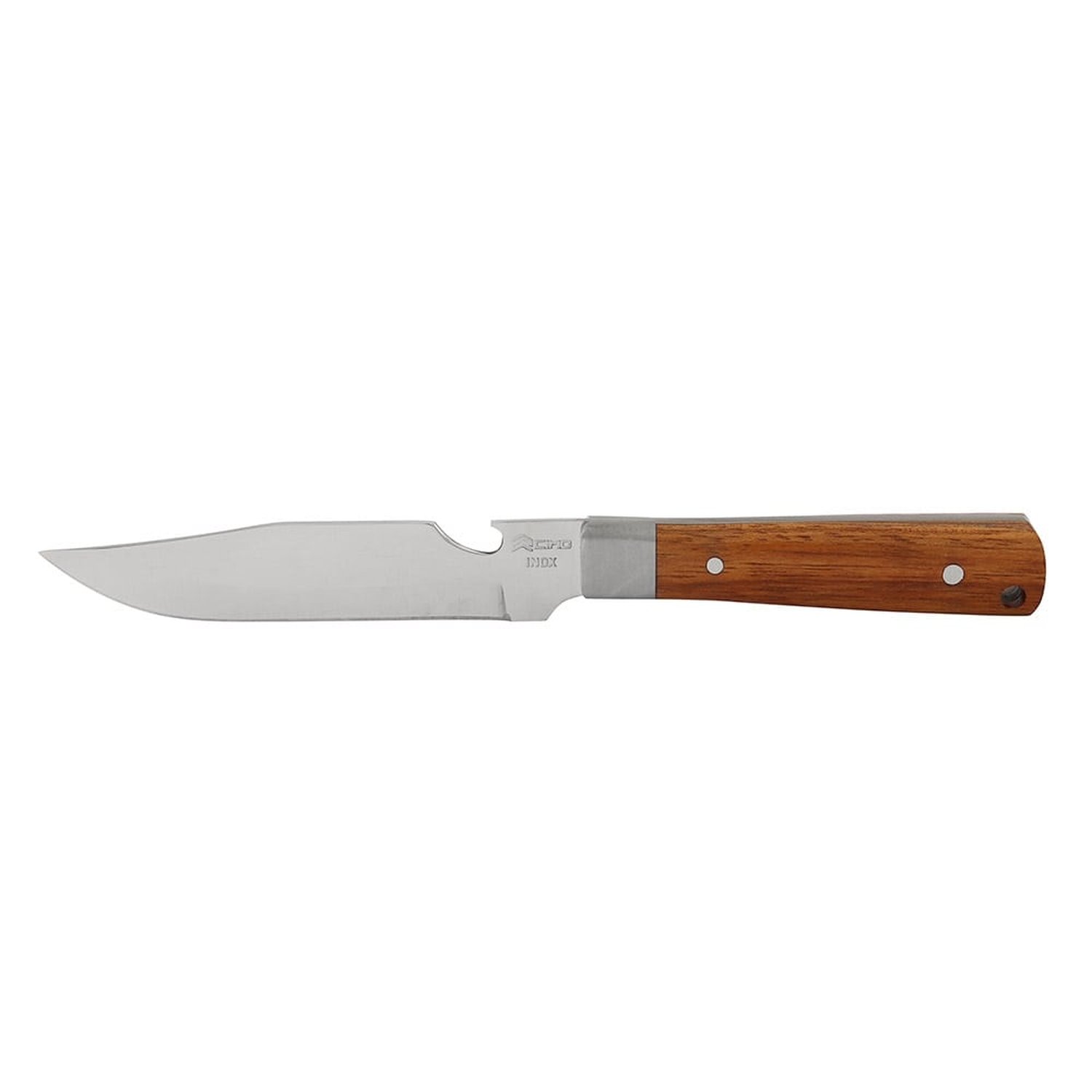 Faca Cimo para Pesca e Camping 5P Inox com Bainha e Cabo de Madeira