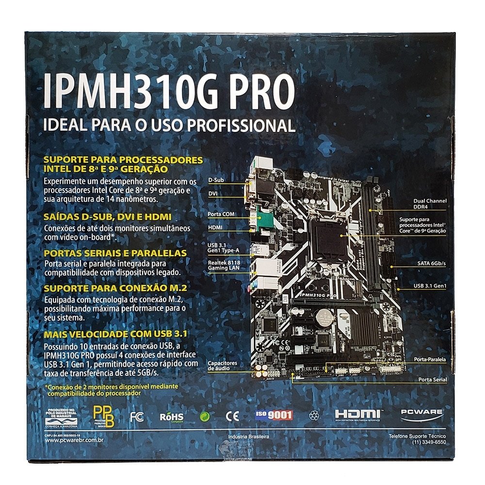 Placa Mãe PCWARE IPMH310G Processador Intel Chipet H310, DDR4, 32GB, 2133MHZ