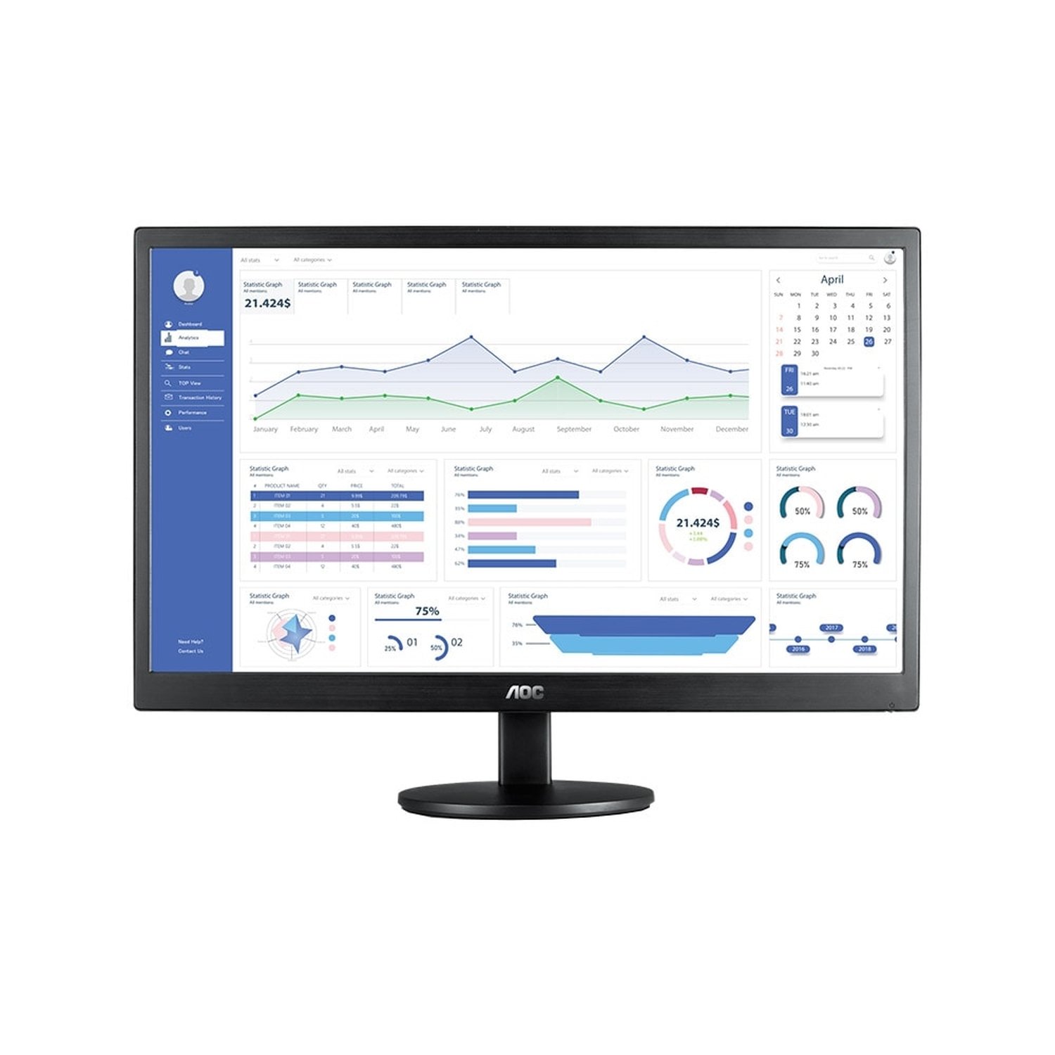 Monitor LED 23,6" AOC M2470SWH2, Full HD, Resolução 1920x1080, Widescreen, HDMI, VGA, Painel VA, 60HZ