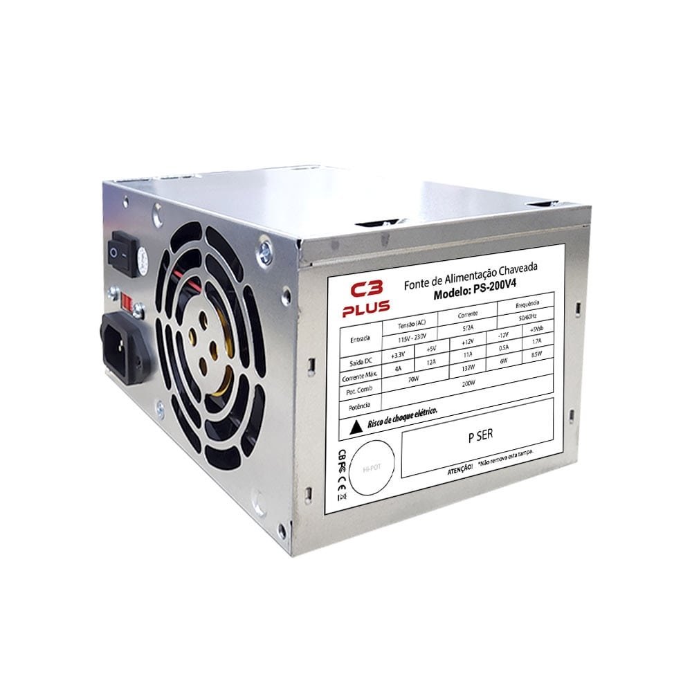 Fonte de Alimentação C3TECH PS200V4 ATX 200W Sem Cabo