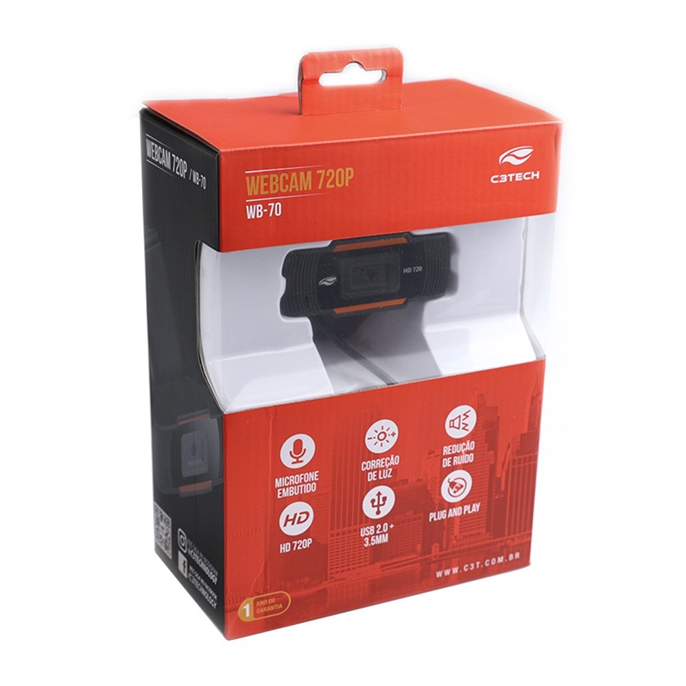 Webcam C3TECH WB70BK HD 720P USB 2.0 Preto