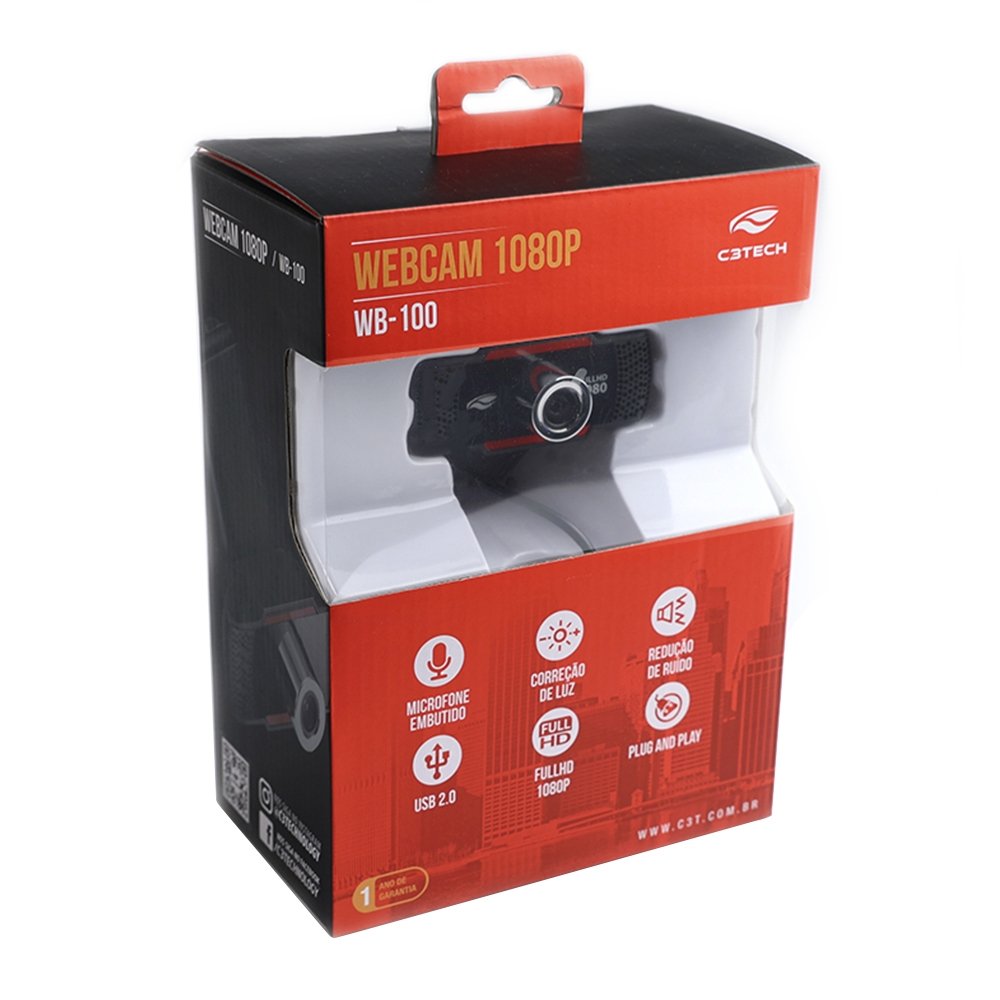 Webcam C3TECH WB100BK HD 1080P USB 2.0 Preto