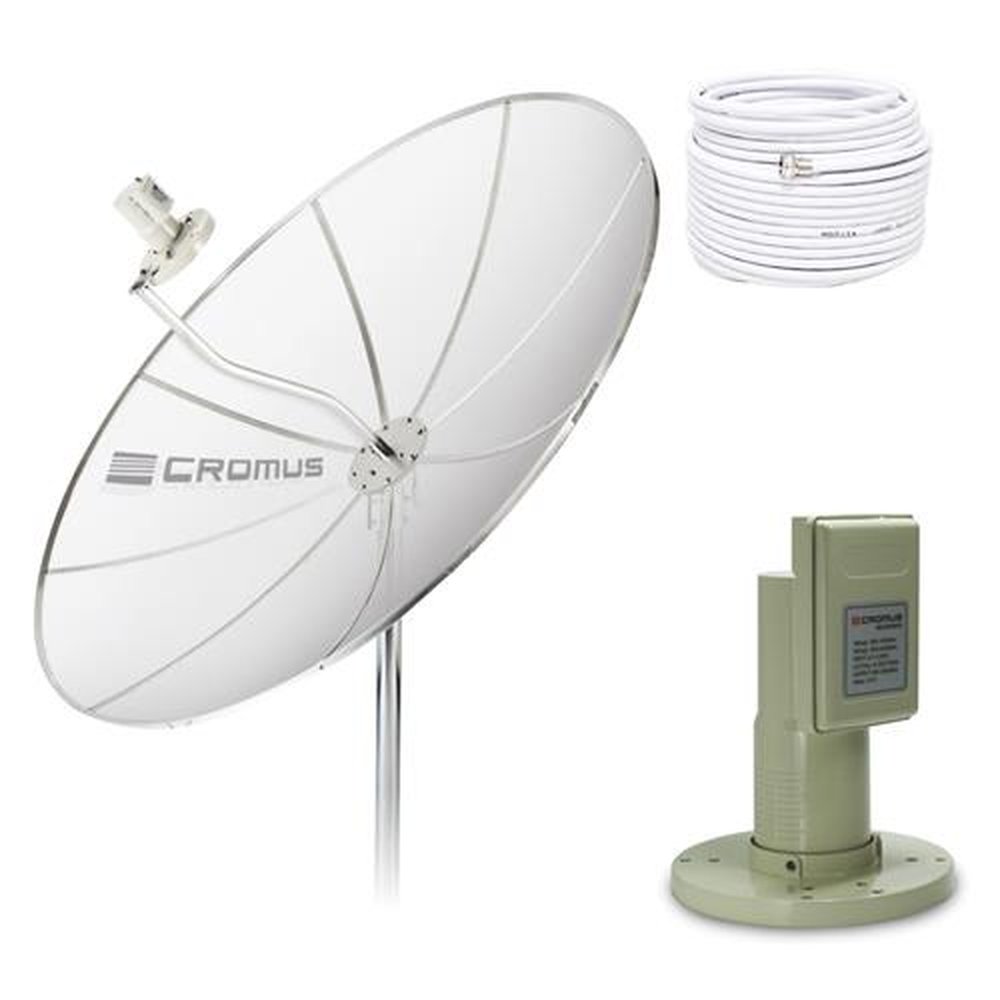 Kit Cromus Antena parabólica 1,90 mts + LNBF Multiponto + Cabo sem Receptor