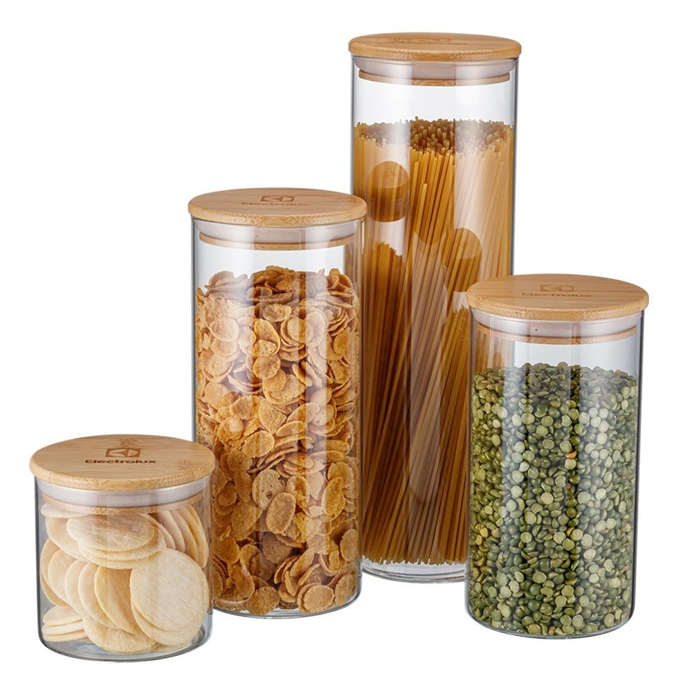 Conjunto de Potes Electrolux Hermético Vidro Tampa Bambu 4 Peças