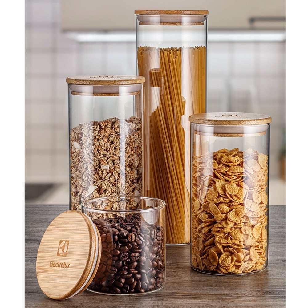 Conjunto de Potes Electrolux Hermético Vidro Tampa Bambu 4 Peças