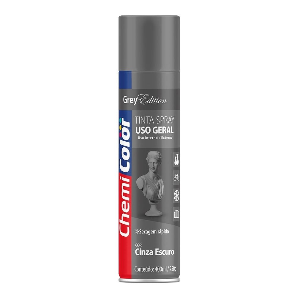 Tinta Spray Uso Geral Cinza Escuro 400ml - Chemicolor