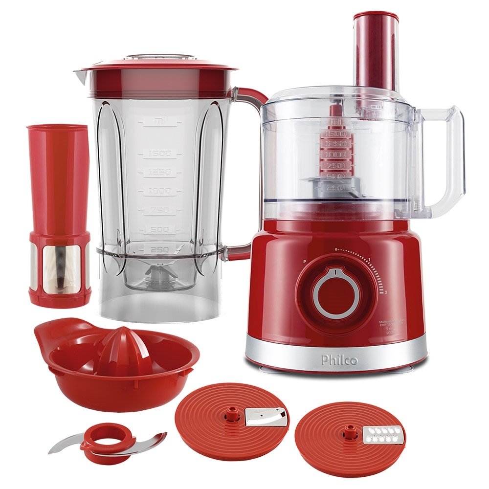 Multiprocessador Philco PMP1500V 900W, 2 Velocidades + Pulsar, Vermelho, 220V