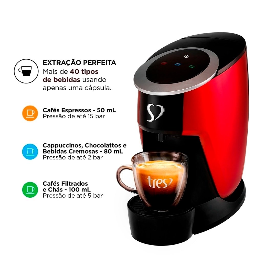 Cafeteira Espresso TRES 3 Corações Touch Automática Vermelho, 110V