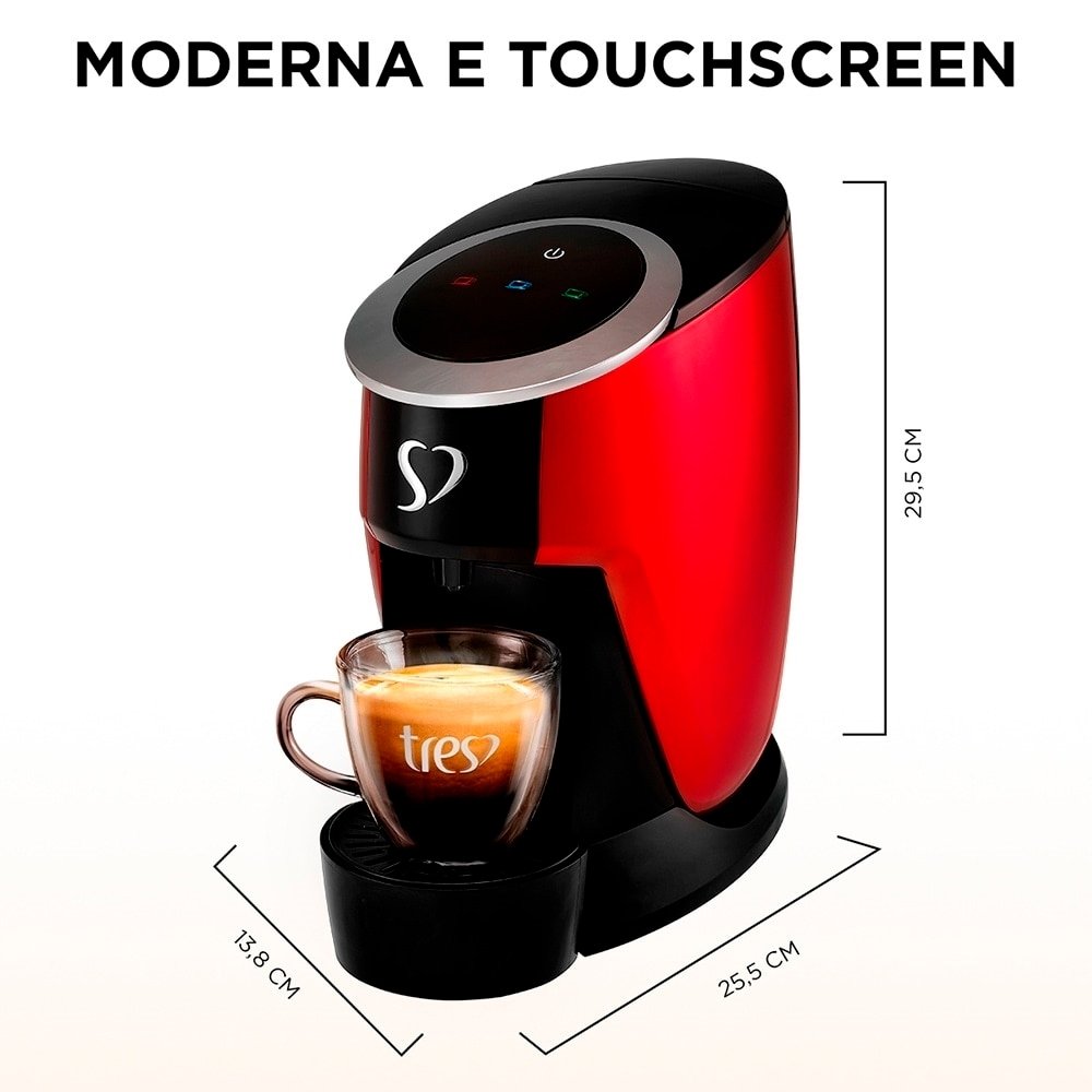 Cafeteira Espresso TRES 3 Corações Touch Automática Vermelho, 110V