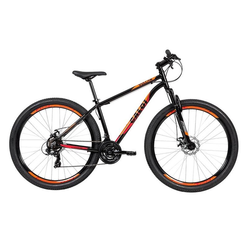 Bicicleta Caloi Vulcan, Aro 29, 21 Marchas, Câmbio Sunrun, Freio a Disco, Preta