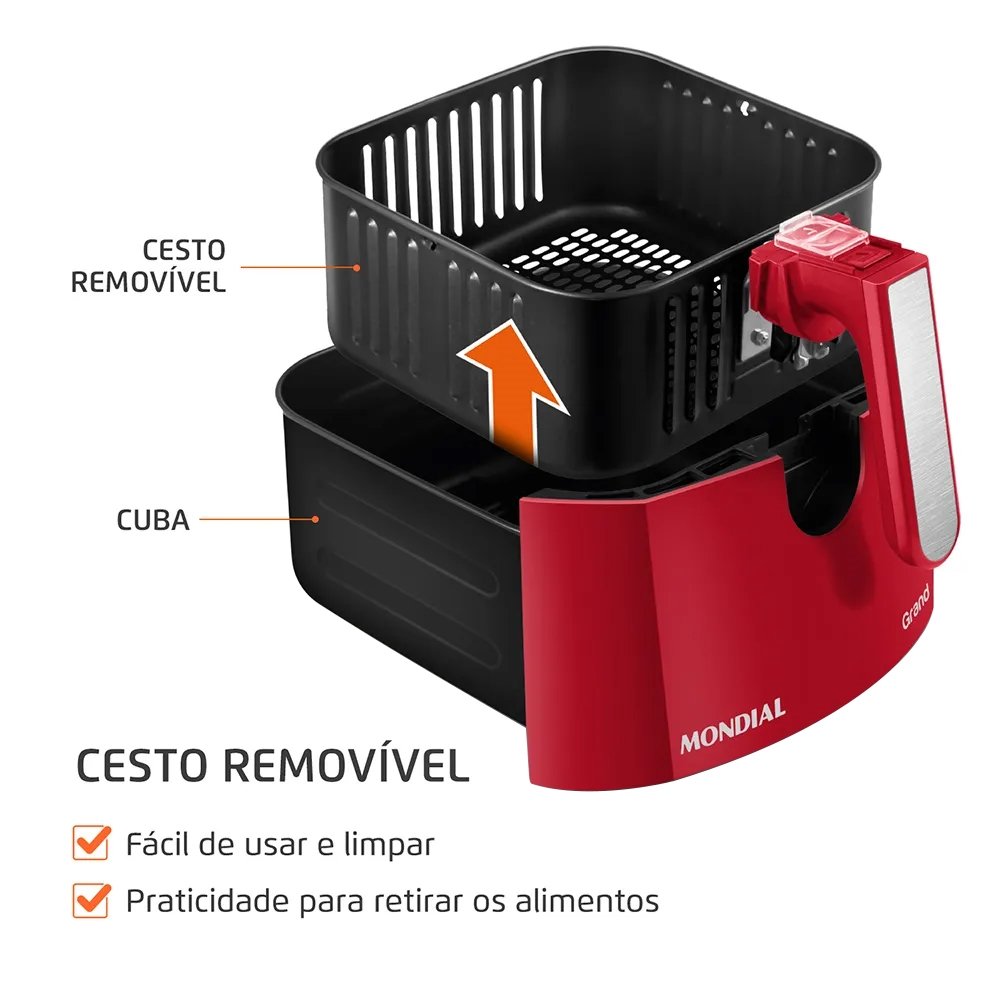 Fritadeira Air Fryer Mondial AFN-50-RI 5 Litros 1900W Vermelho/Inox, 110V