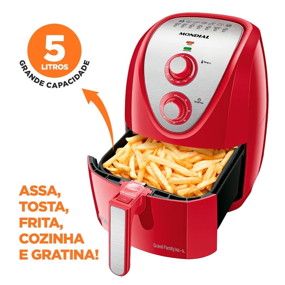Fritadeira Air Fryer Mondial AFN-50-RI 5 Litros 1900W Vermelho/Inox, 110V
