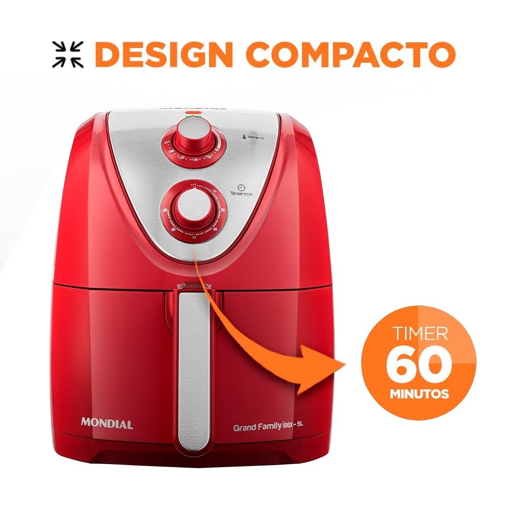 Fritadeira Air Fryer Mondial AFN-50-RI 5 Litros 1900W Vermelho/Inox, 110V
